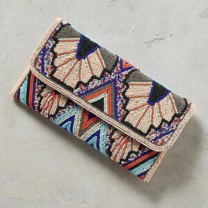 Anthropologie Blue Wings Beaded Clutch